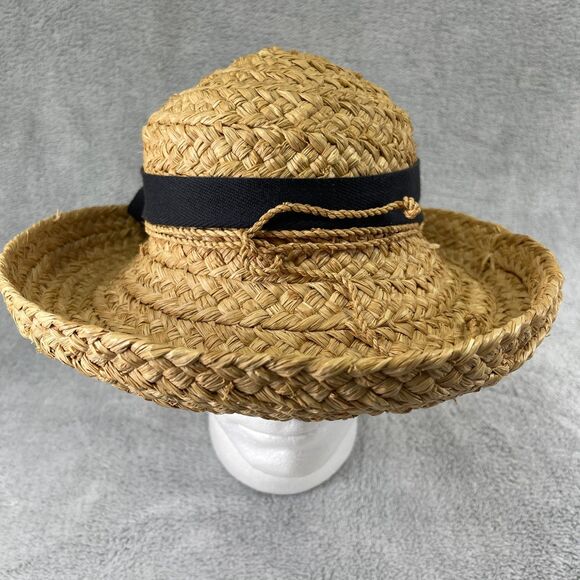Helen Kaminski Classic 5 Womens OS Tan Raffia Straw Black Ribbon Bow Sun Hat - Picture 1 of 12